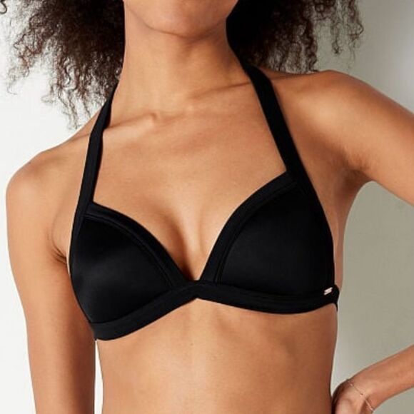 Victoria’s Secret Pink Swim Push Up Triangle Padded Bra Bikini Top Black XXL - Picture 4 of 8